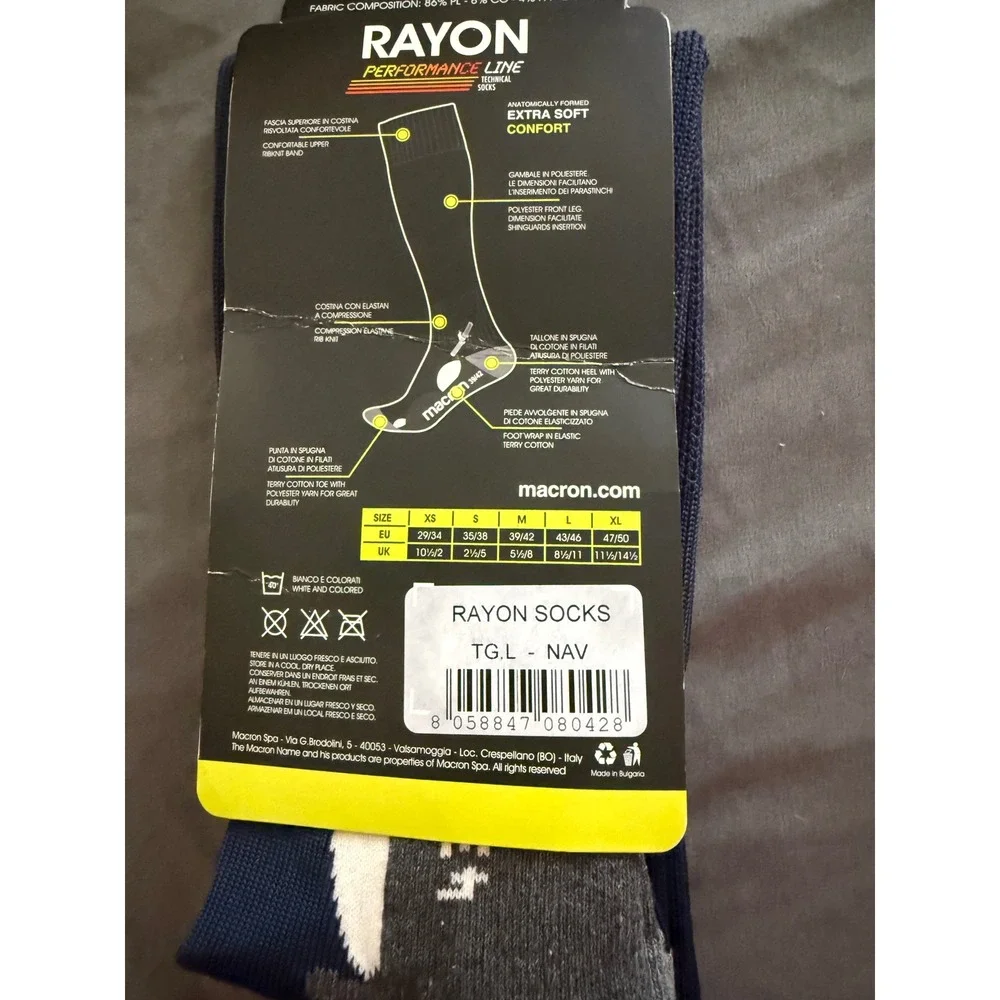 Macron Rayon Performance Line Technical Soccer Socks Navy Blue Mens Size Large